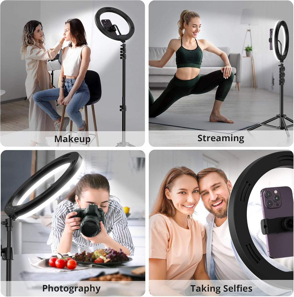 ATUMTEK 10" Ring Light with 55" Tripod Stand, Dimmable LED Selfie Light with Phone Holder & Bluetooth Remote, 3 Color Modes & 10 Brightness Levels for TikTok, Zoom, YouTube, Streaming, Vlogging