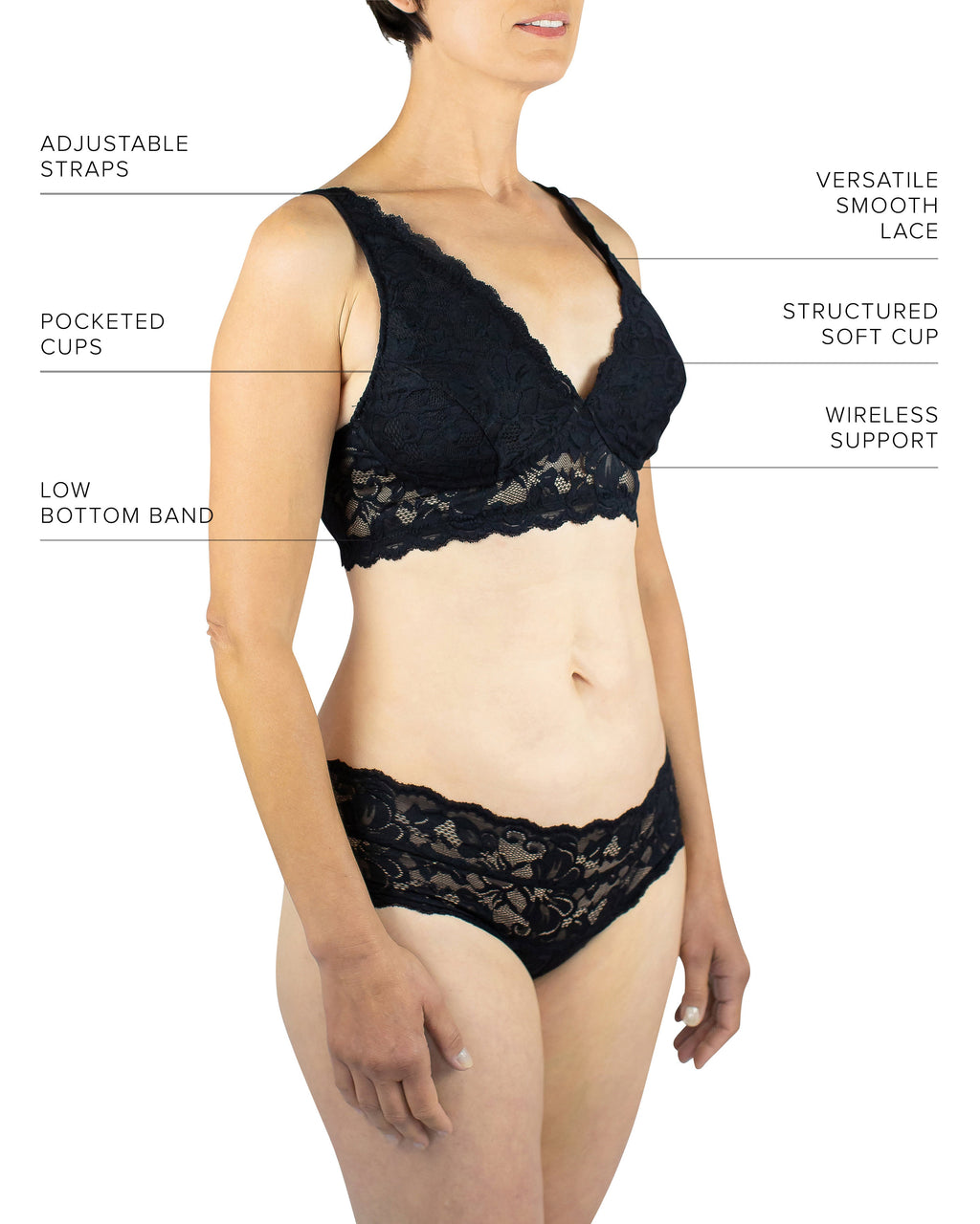 Vela Wireless Bra, Black