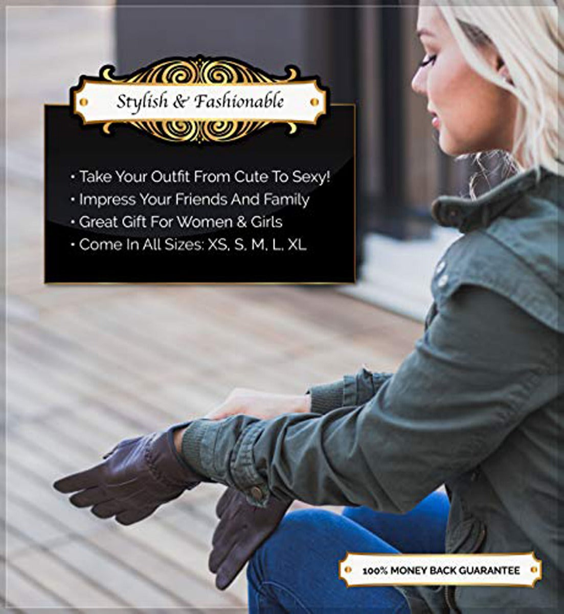 Women's Warm Winter Dress And Work Gloves, Thermal Lining, Genuine Brown Leather