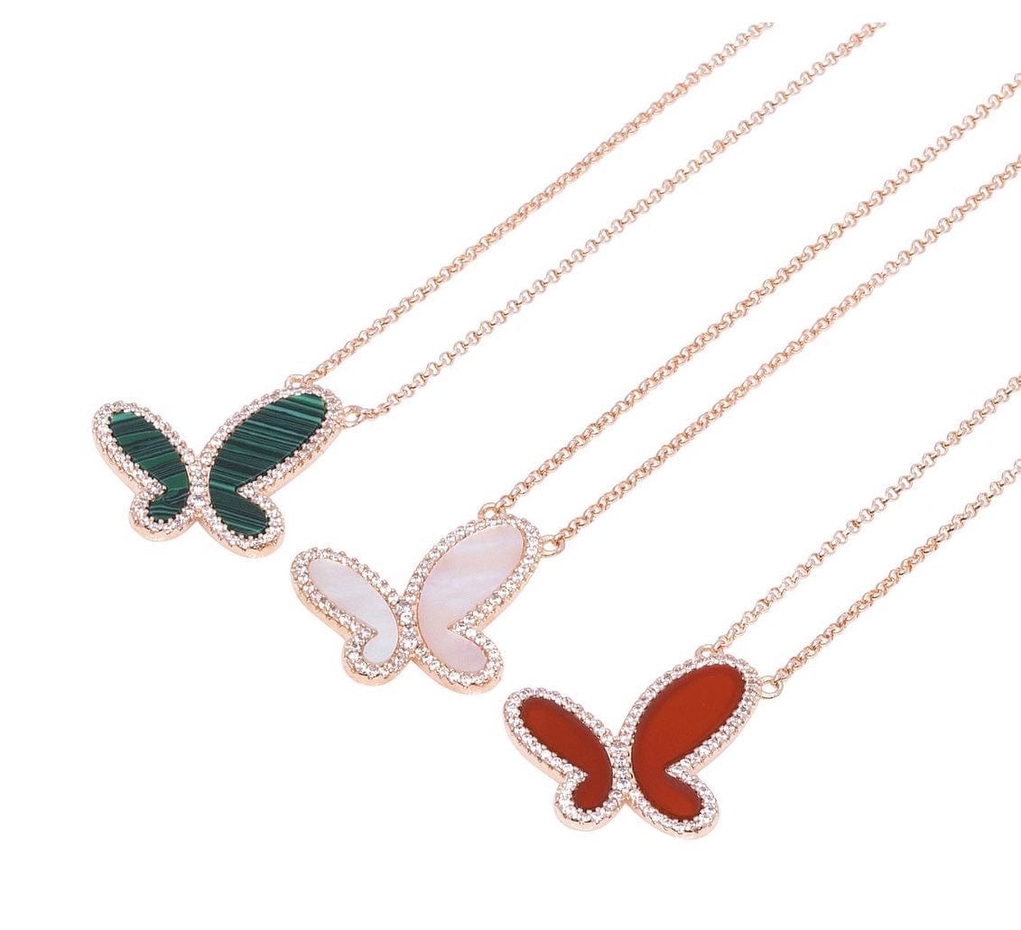 Silver Mother of Perl & Cubic Zirconia Butterfly Necklace Jewelry